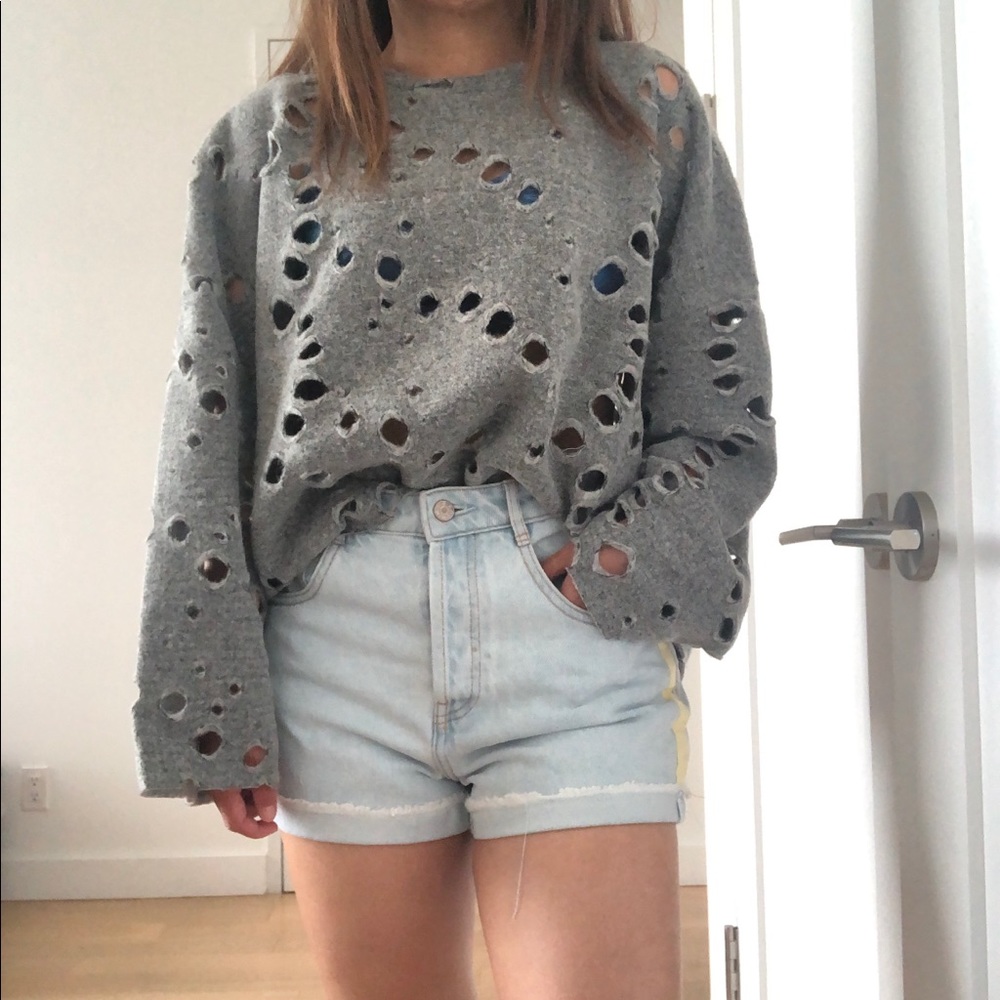 Zara Distressed Grey Hole-Pattern Sweater - Picture 4 of 5